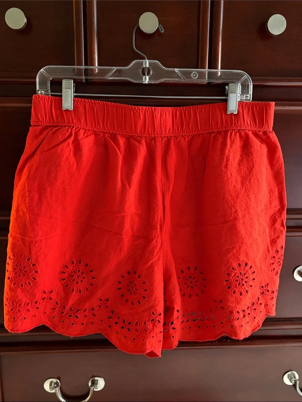 LOFT Red Eyelet Cotton Shorts - Picture 4 of 8